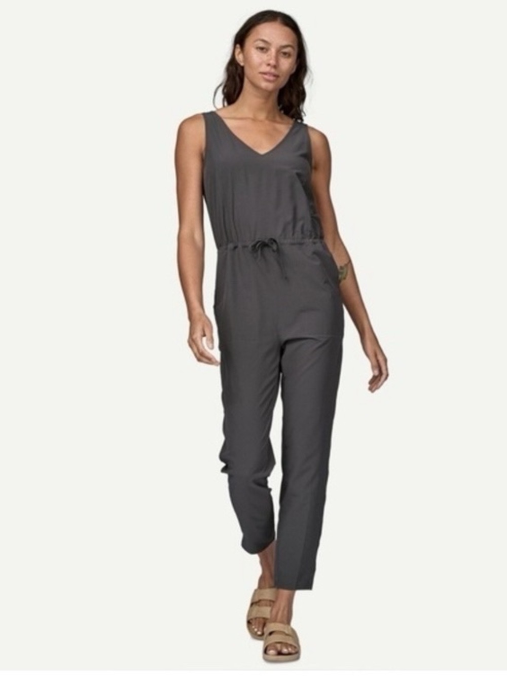 Patagonia Fleetwith Jumpsuit Size M Ink Gray Sleeveless Drawstring Waist Pockets